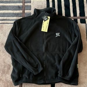 XL men’s black fleece full zip jacket with WWE logo embroidered on front chest.